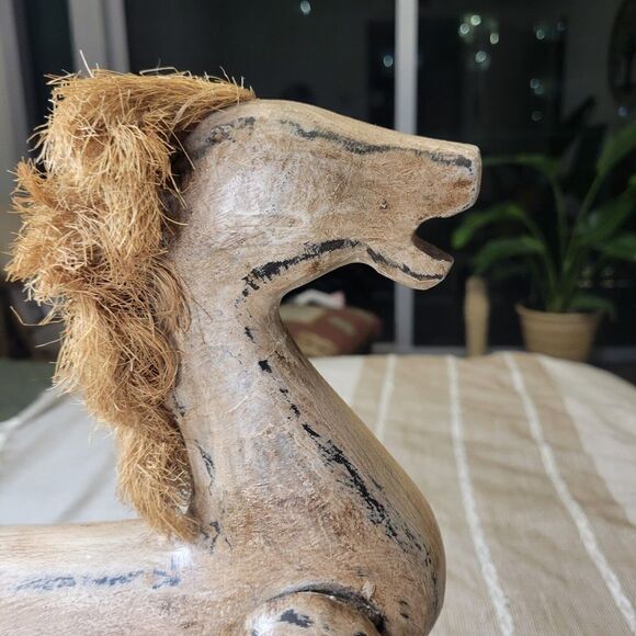 Wood Figurine Primitive Puppet Mane Tail Display Horse Animal Decor Display - Picture 2 of 7